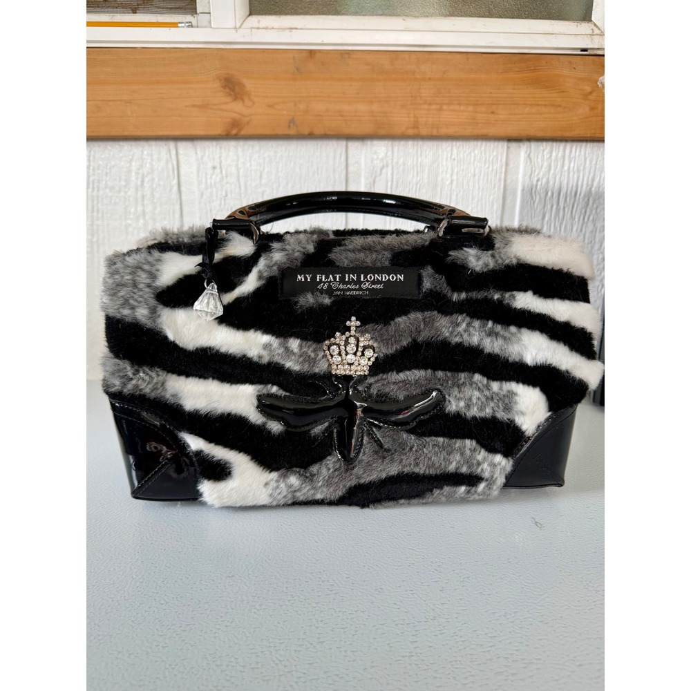 My Flat in London Faux Fur Zebra Print Satchel Bag Y2K Glam Purse